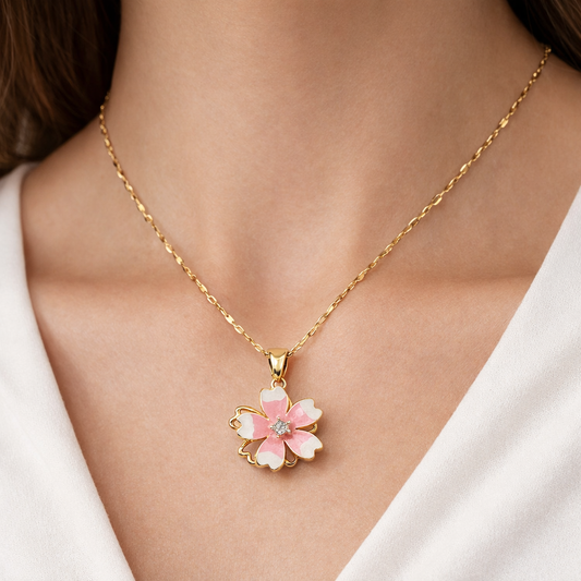 Pink Blossom Enamel Floral Chain Pendant