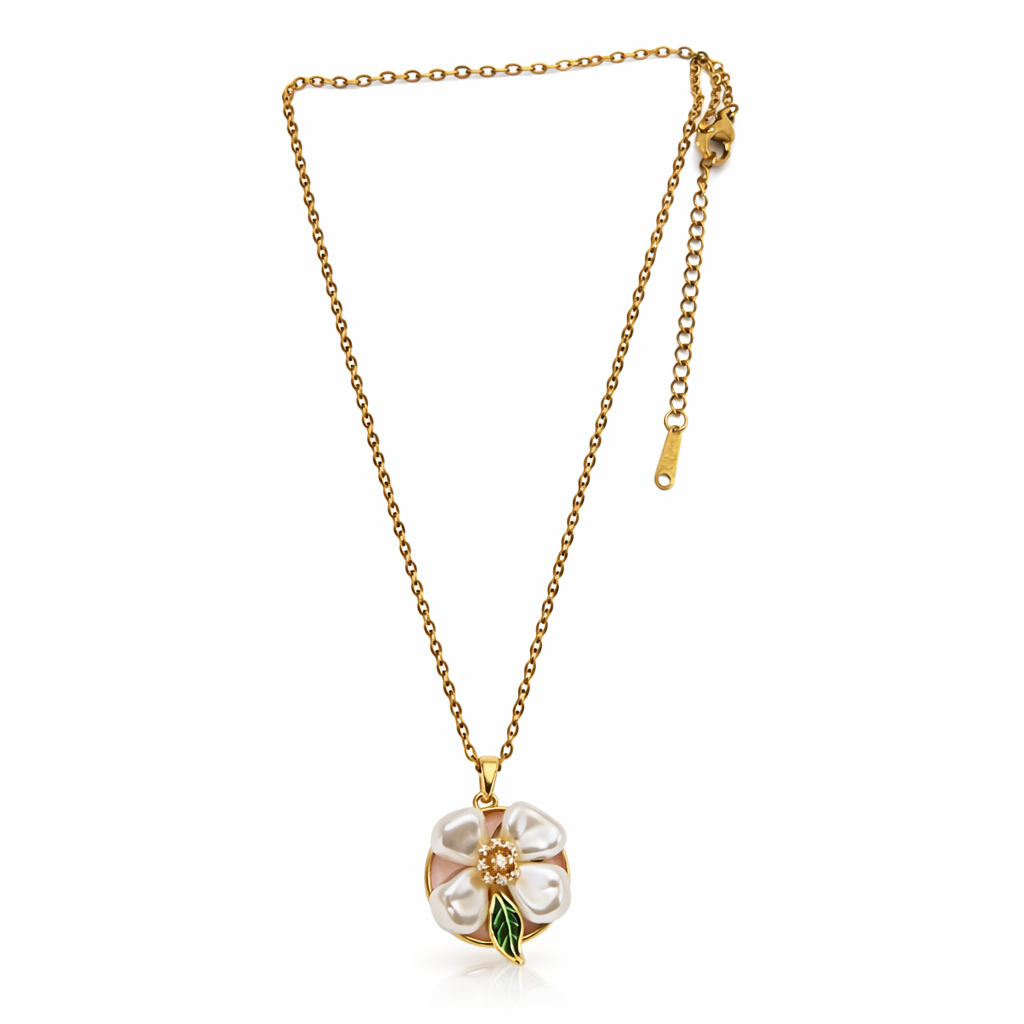 White Pearl Flower Pendant Necklace
