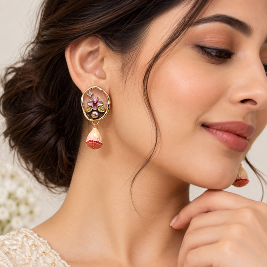 Gold-Tone Floral Jhumka Drop Earrings
