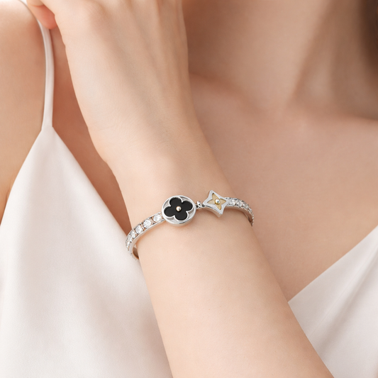 Luxury Clover & Star Silver Bracelet