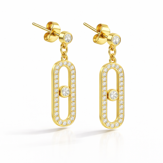 18k Gold-Plated CZ Oval Link Necklace & Earrings Set for Women | Anti-Tarnish