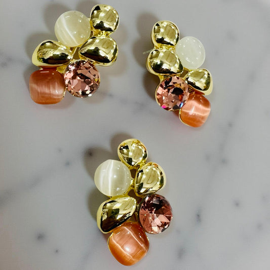 Peach & Gold Multi-Stone Pendant & Earrings Set