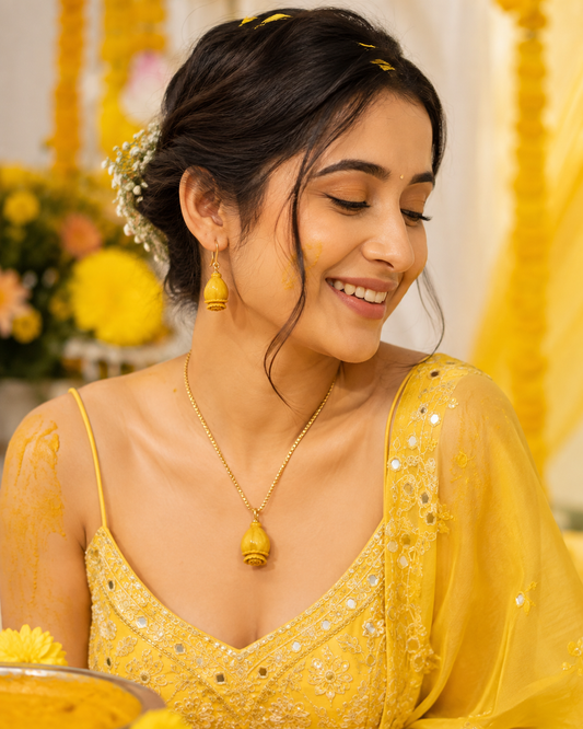 18K Gold Plated Copper Floral Necklace & Earrings Set | Jinam