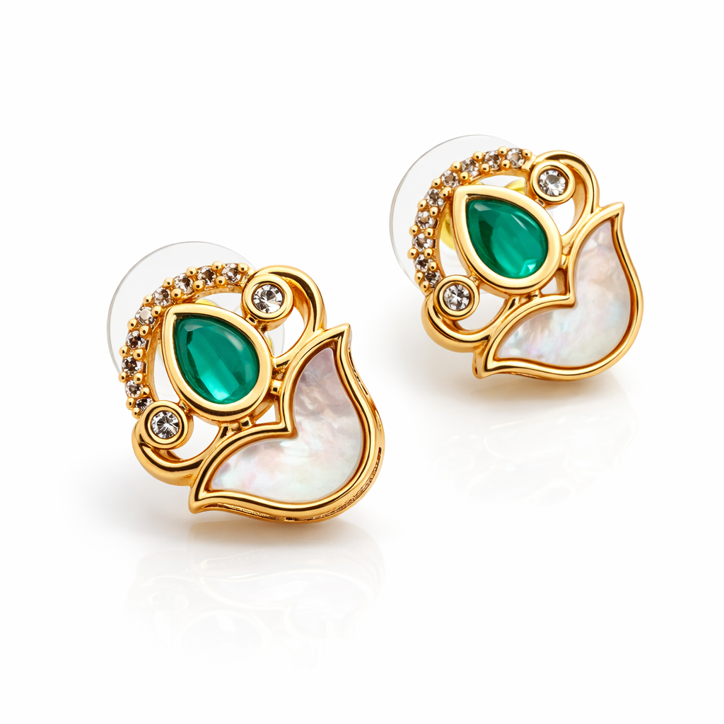 Rajwadi Lotus Green Stone Jewellery Set