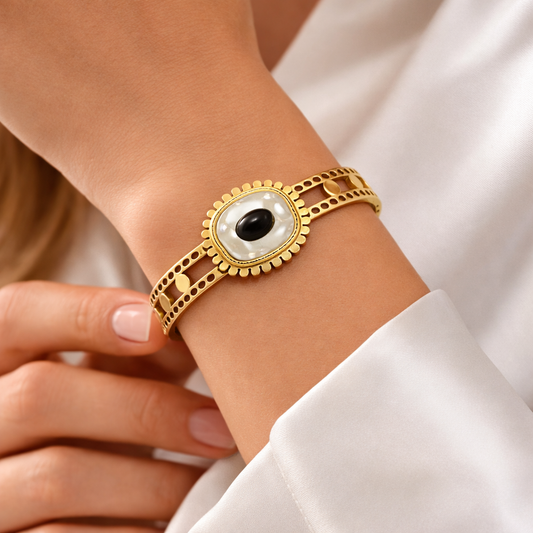 Gold Evil Eye Bracelet with Mother-of-Pearl Center