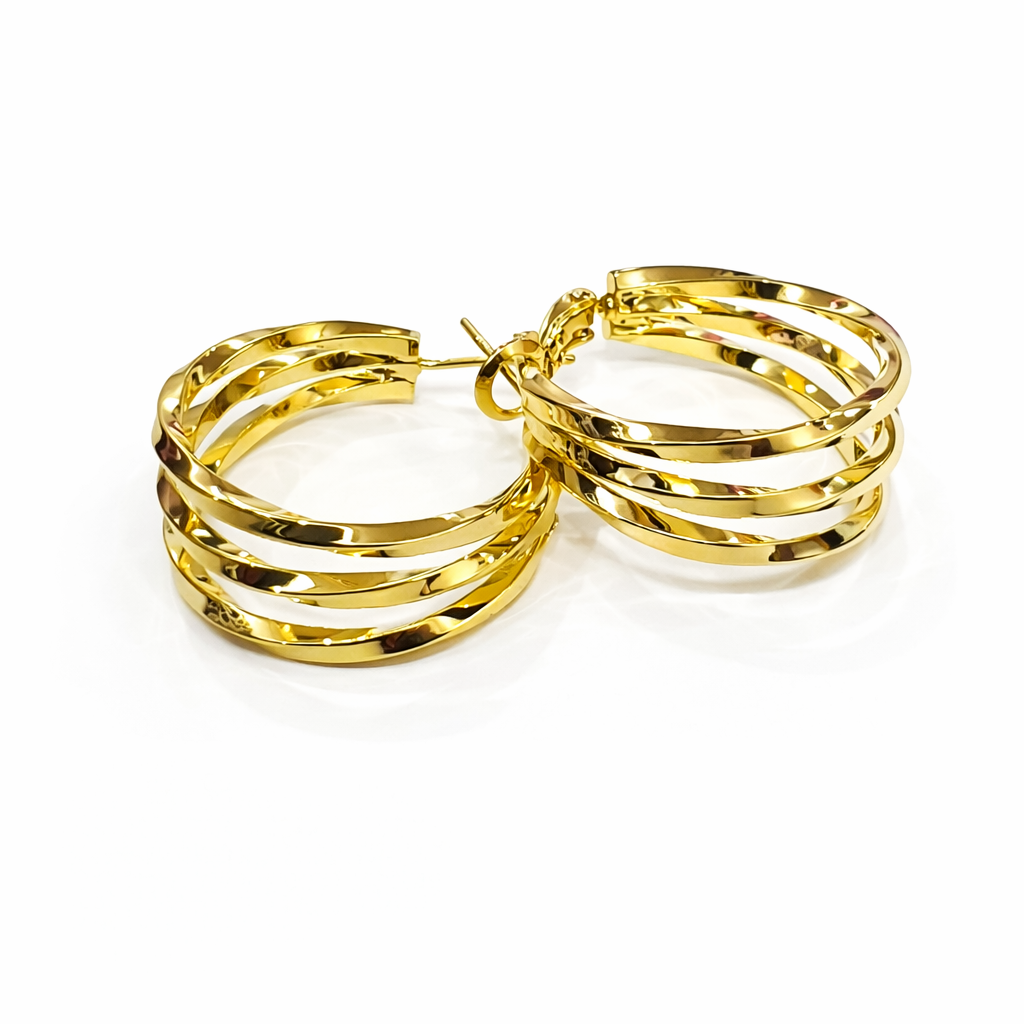 Triple Hoop Gold Statement Earrings