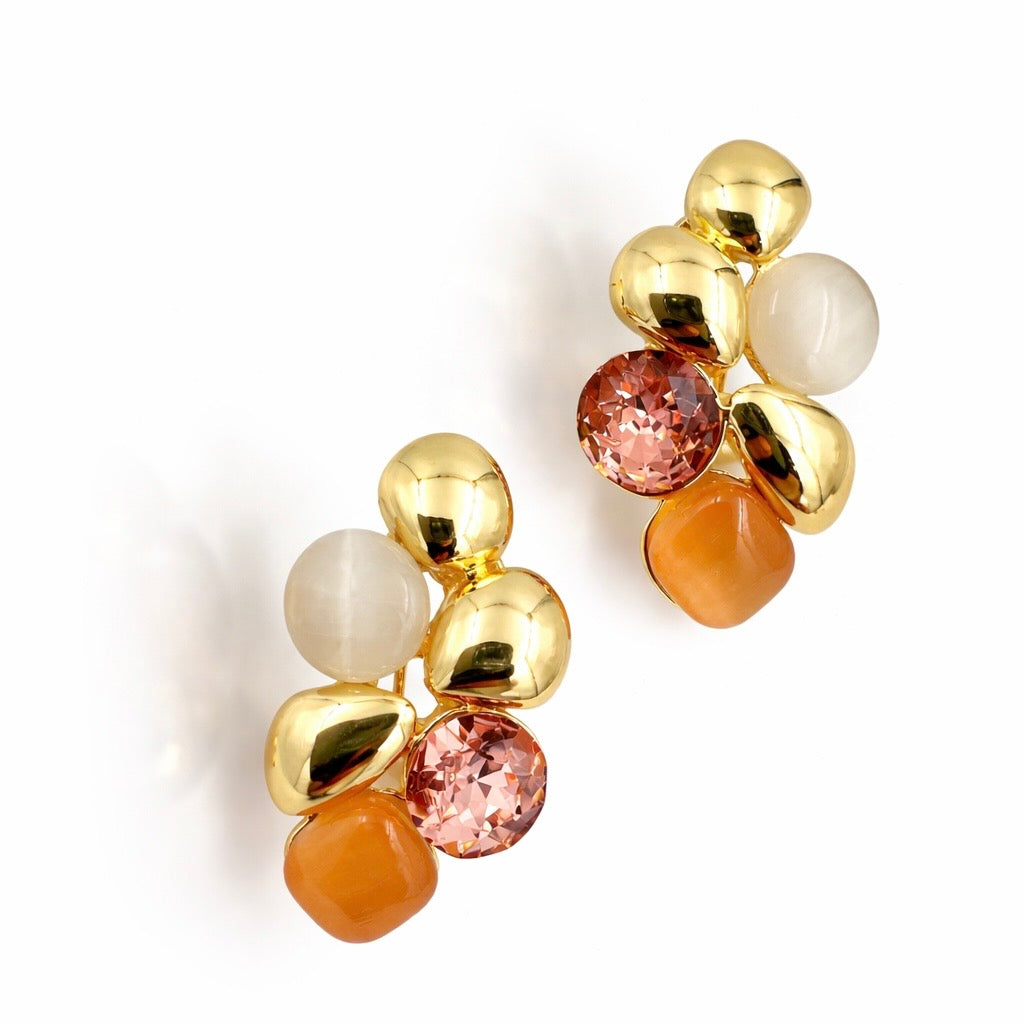 Peach & Gold Multi-Stone Pendant & Earrings Set