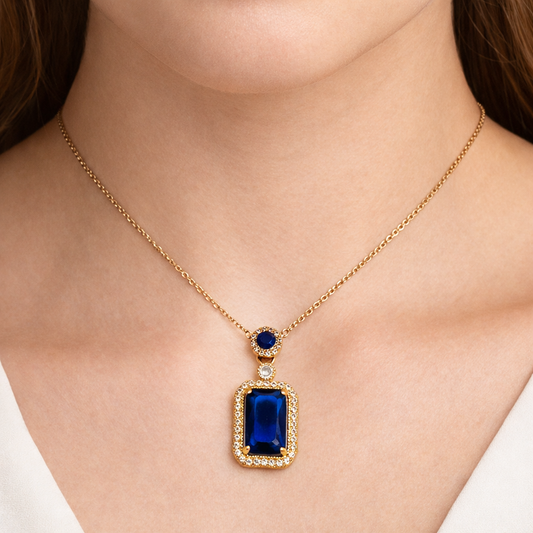 Royal Blue Sapphire Halo Chain Pendant