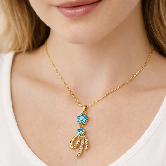 Twin Star Drop Crystal Chain Pendant