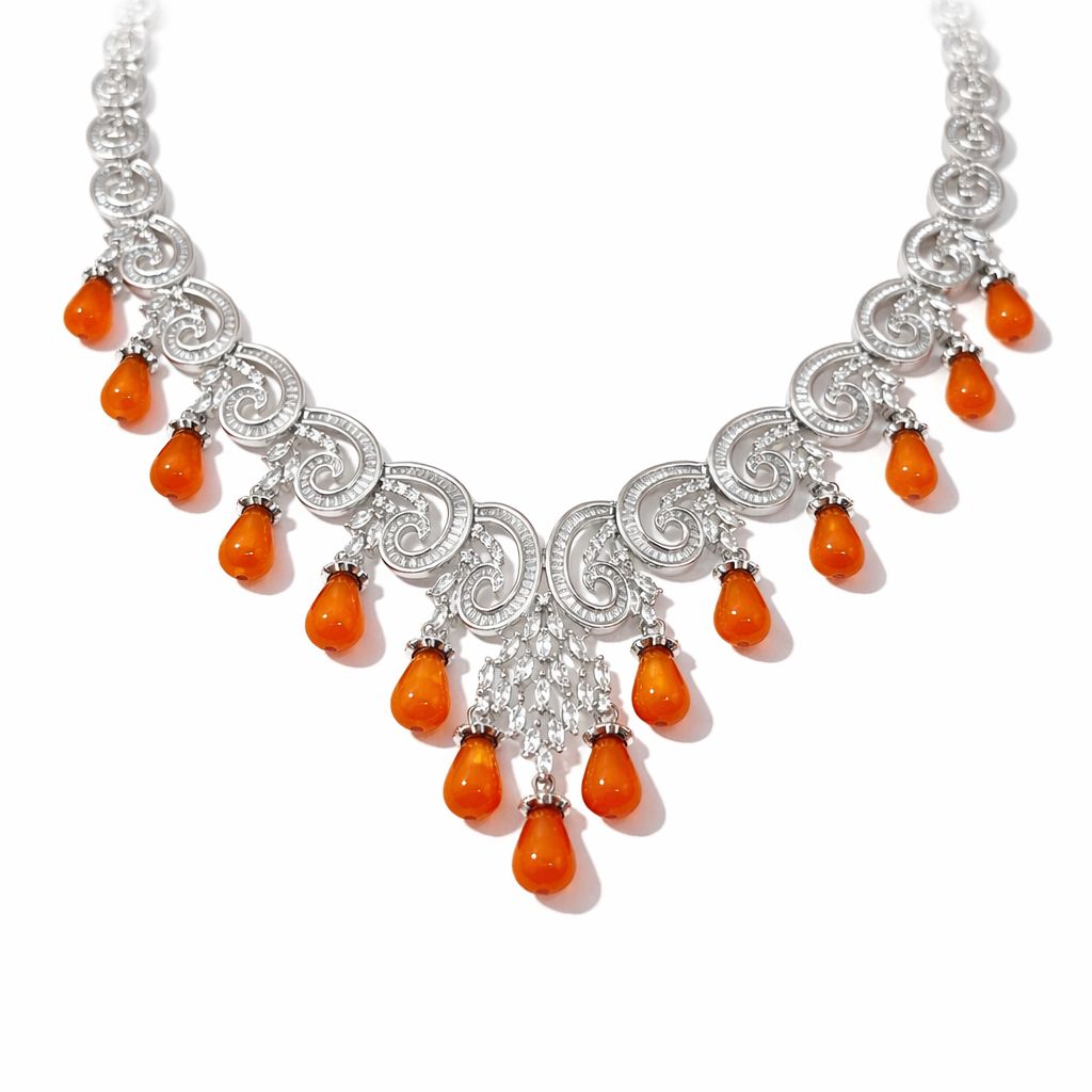 Silver Coral Cascade AD Necklace Set