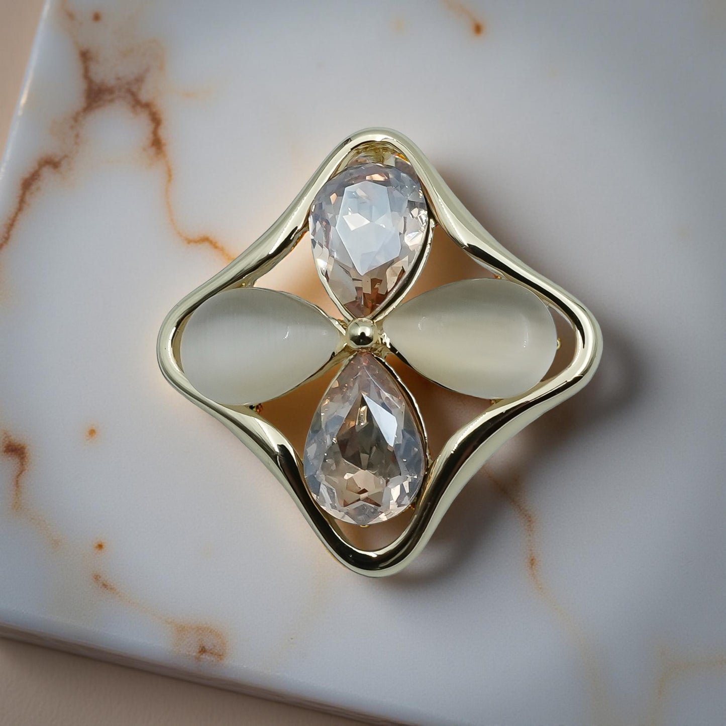 Elegant Floral Quad-Petal Pendant & Earrings Set