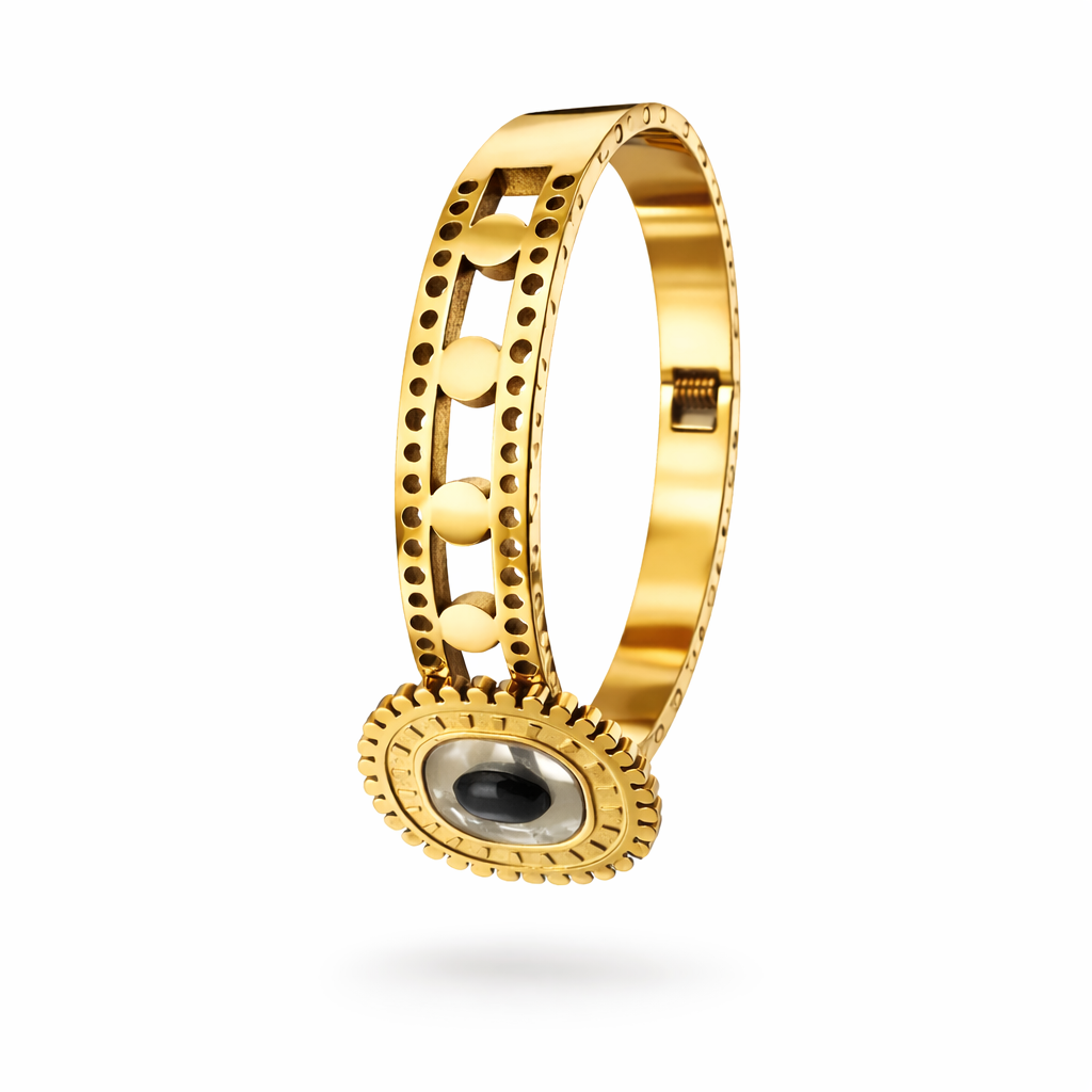 Gold Evil Eye Bracelet with Mother-of-Pearl Center