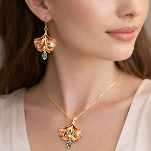 Gold-Plated Enamel Floral Jewellery Set