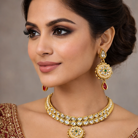Royal Polki Kundan Pearl Necklace Set