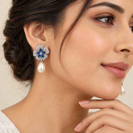 Blue Floral Drop Earrings