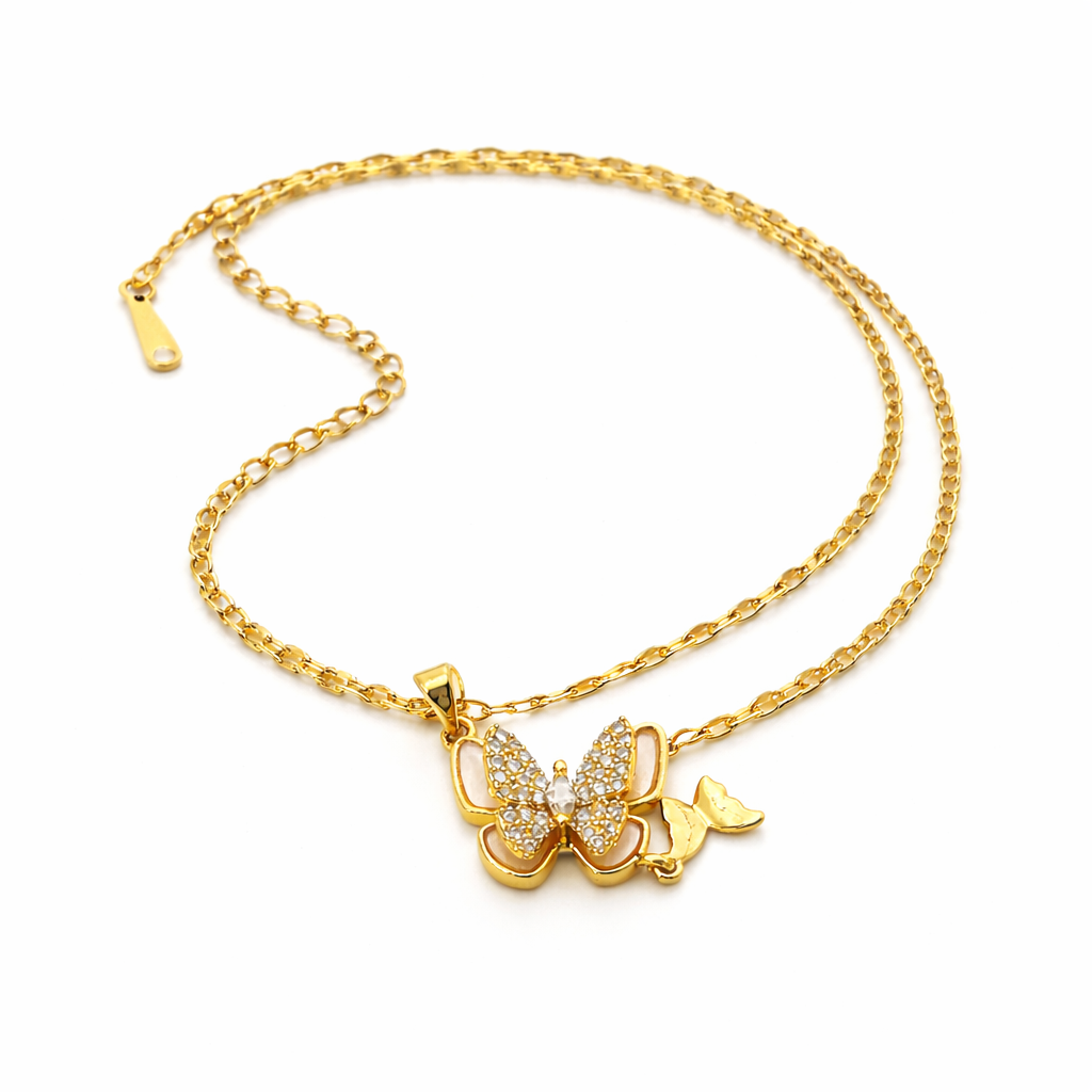 Elegant Butterfly Gold Chain Necklace with CZ Stone Pendant