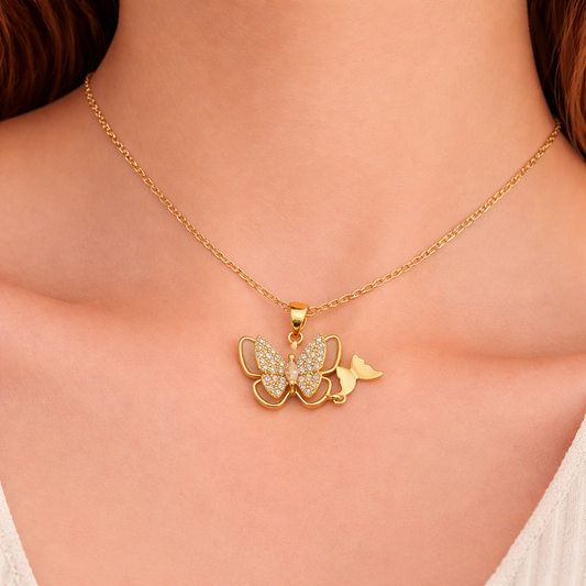 Elegant Butterfly Gold Chain Necklace with CZ Stone Pendant
