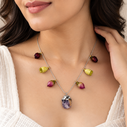 Multicolour Floral Charm Purple Pendant Necklace