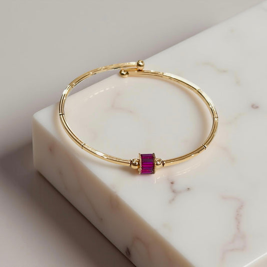 Rose Gold Minimal Ruby Barrel Bracelet