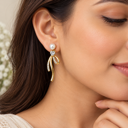 Golden Pearl Loop Drop Earrings