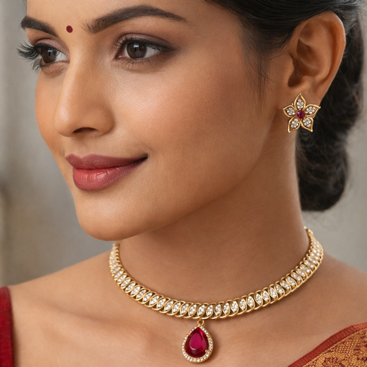 Ruby Elegance Gold Imitation Necklace Set