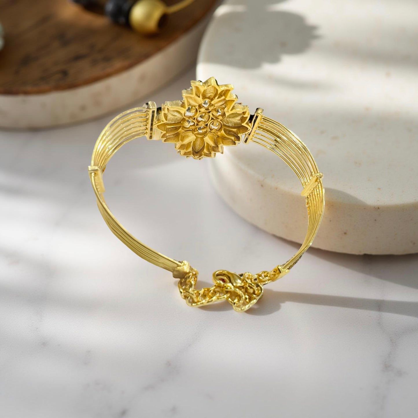 Floral Kundan Statement Bracelet in Antique Gold Finish