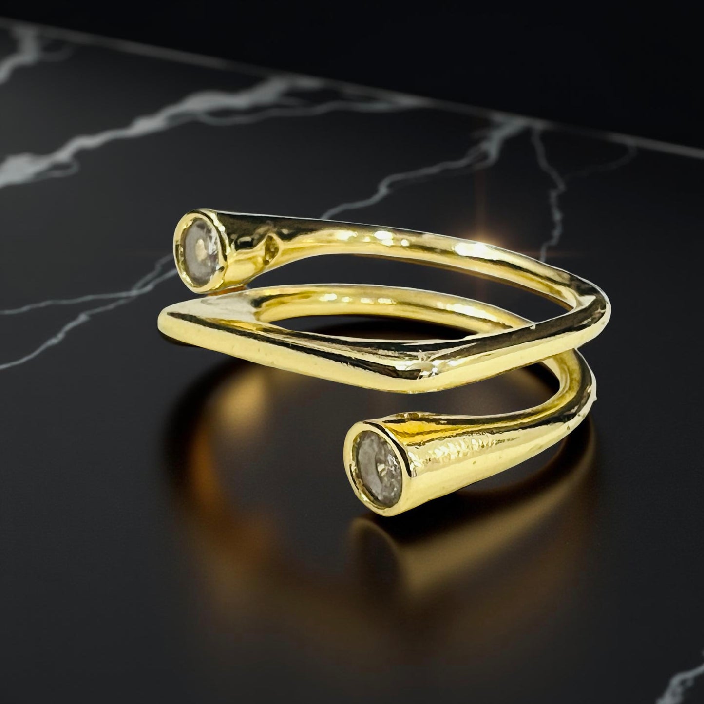 Dual Crystal Open Band Ring – Gold Plated | Adjustable Size