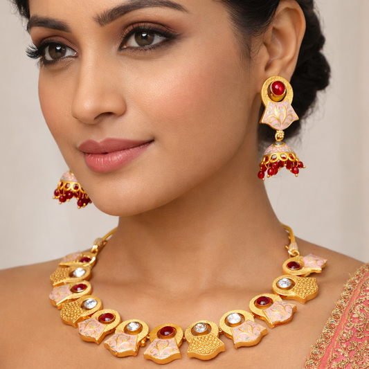 Blush Enamel Pearl Imitation Necklace Set