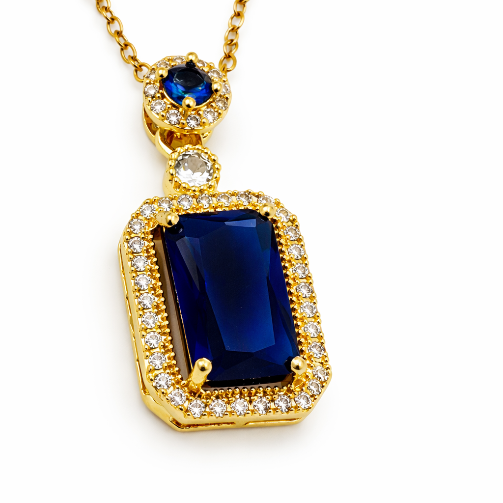 Royal Blue Sapphire Halo Chain Pendant