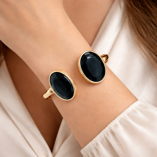 Elegant Black Onyx Open Cuff Bracelet