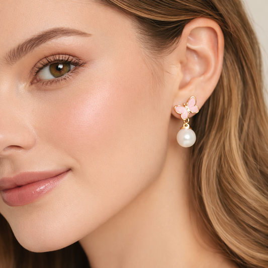 Butterfly Love Pearl Drop Earrings