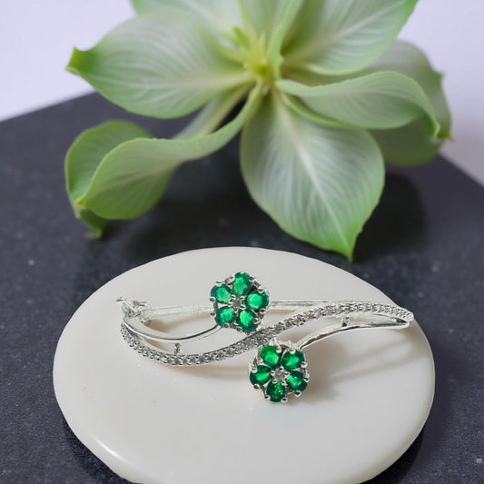 Silver-Plated Emerald Floral Bracelet