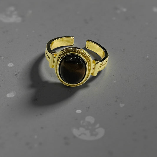 Vintage Tiger Eye Oval Adjustable Ring