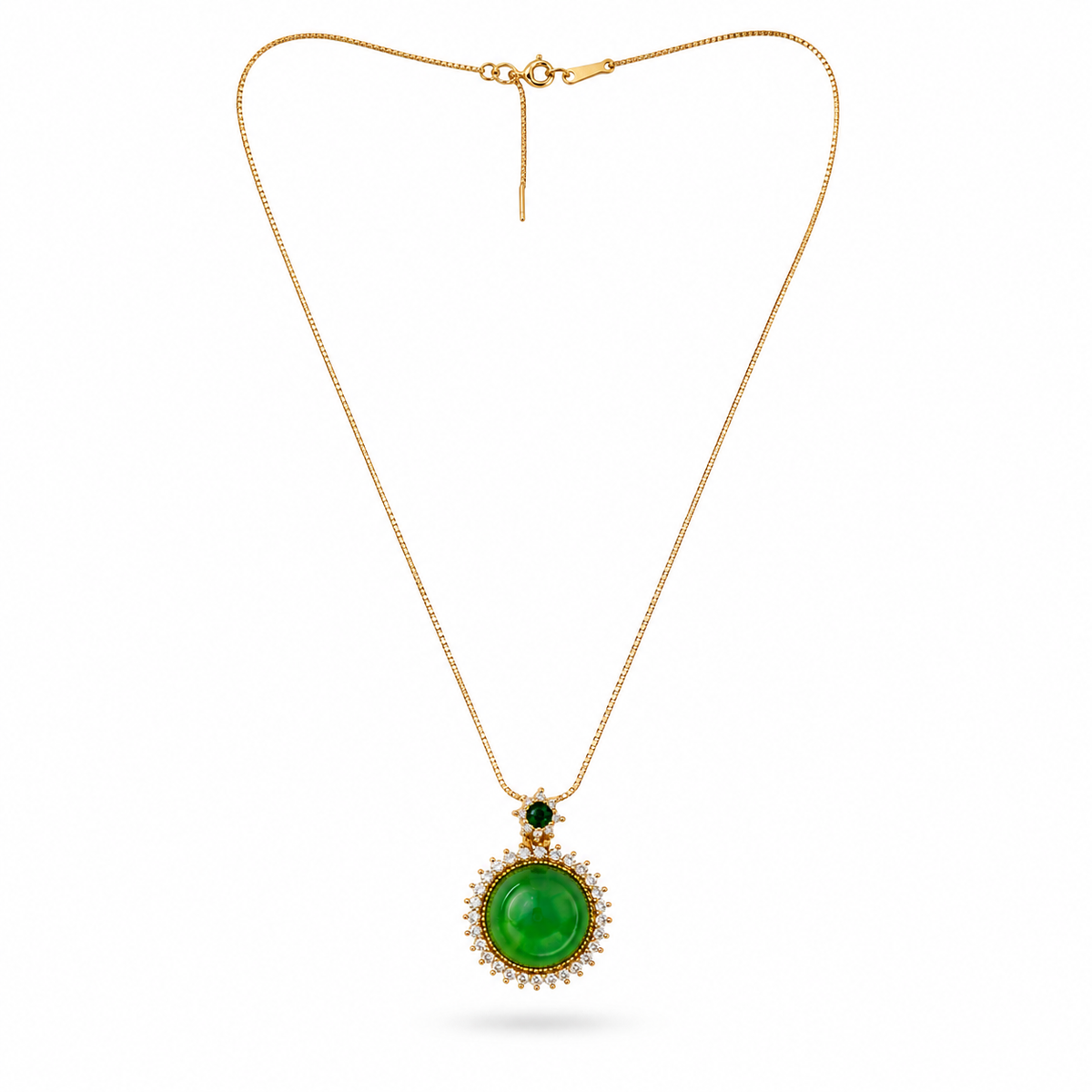 Green Jade Pendant Necklace back clasp and chain view