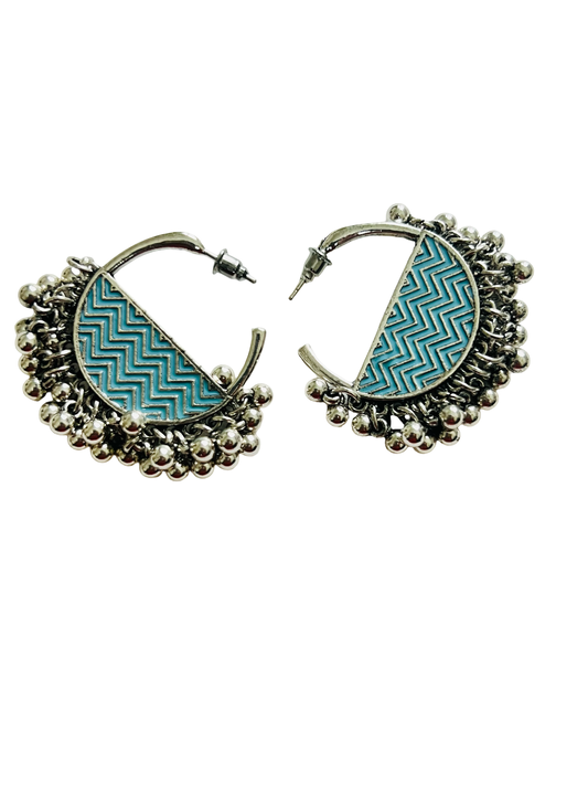 Oxidised Silver Hoop Earrings with Enamel and Bead Detailing