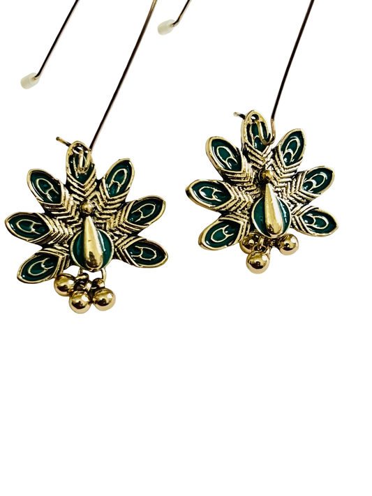 Antique Gold-Plated Peacock Motif Hook Earrings