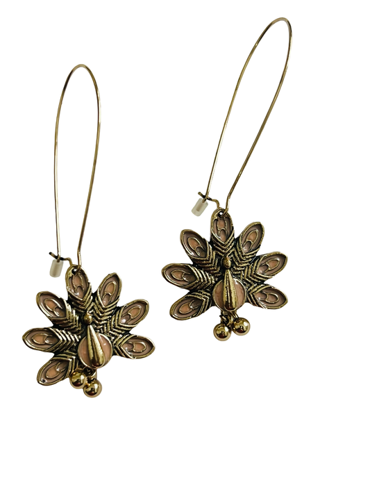 Antique Gold-Plated Peacock Motif Hook Earrings
