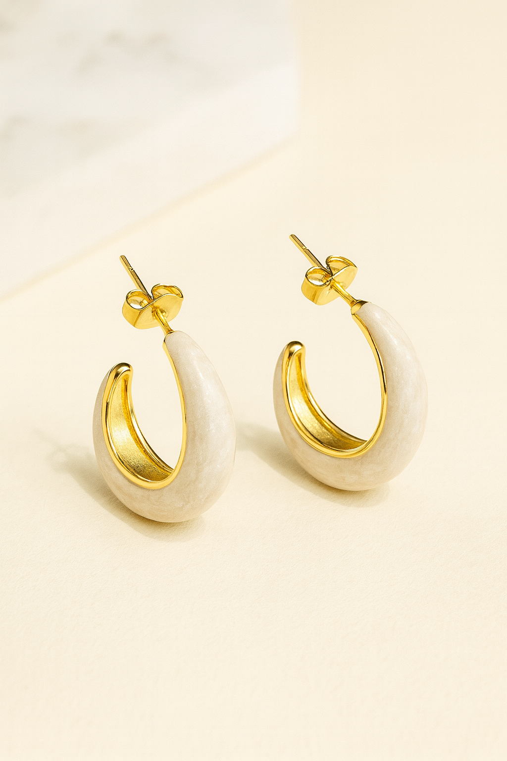 Ivory Enamel Chunky Hoop Earrings