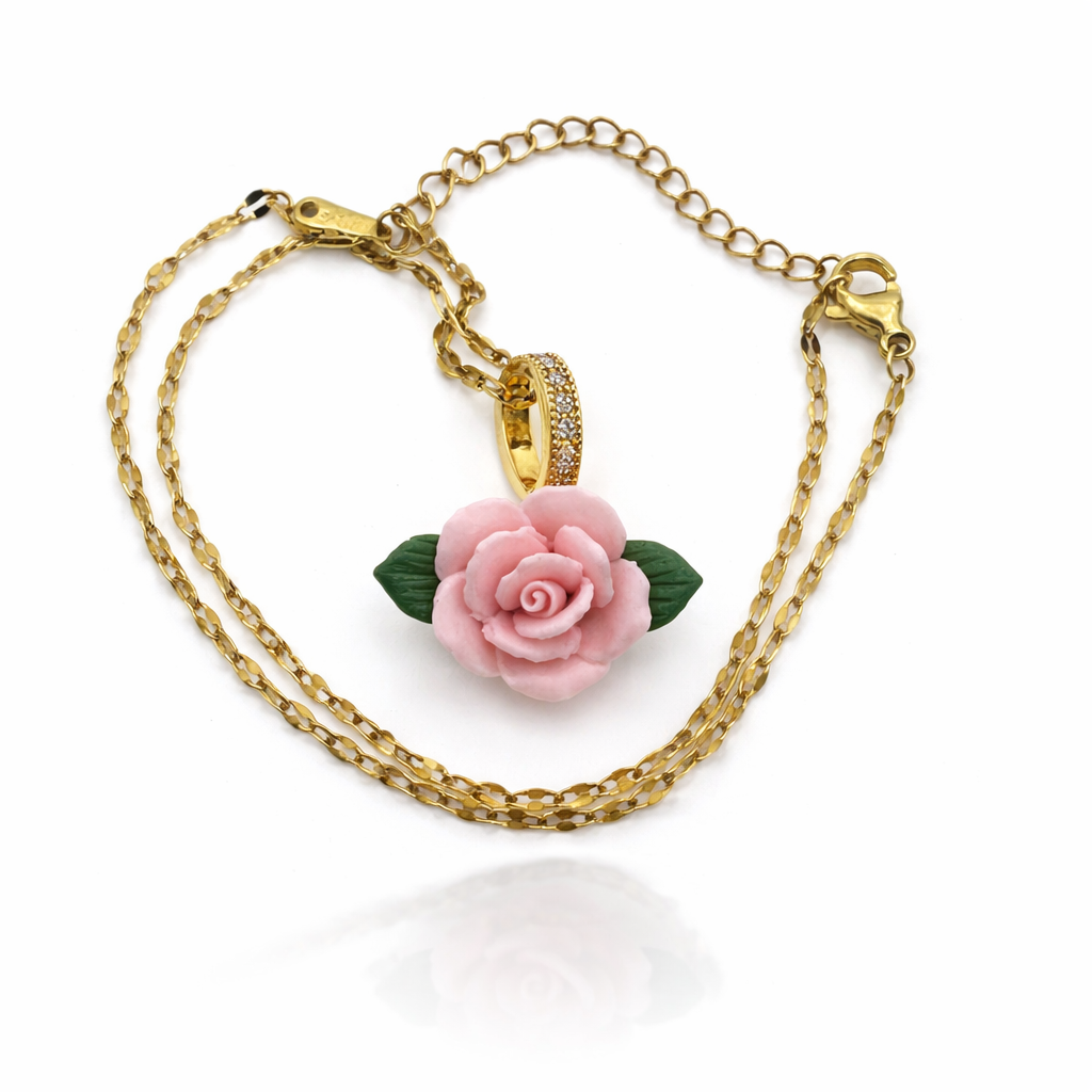 Rose Flower Gold Pendant Necklace