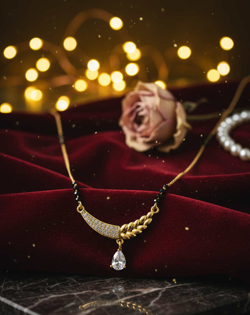Sparkling V-Curve CZ Mangalsutra Pendant in Gold Finish