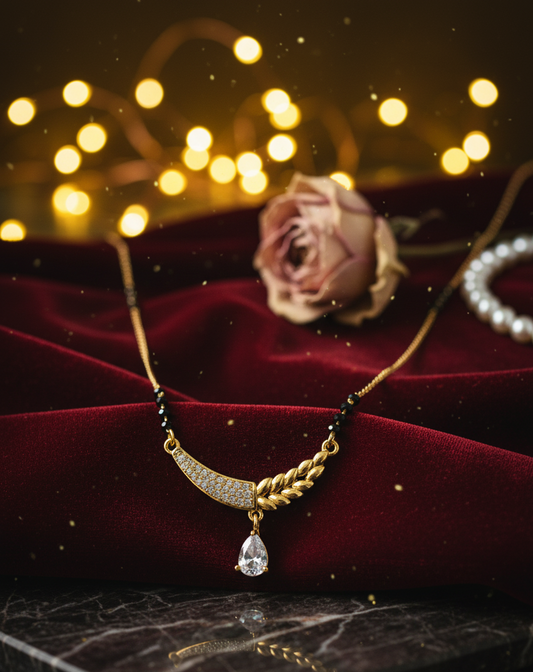 Sparkling V-Curve CZ Mangalsutra Pendant in Gold Finish