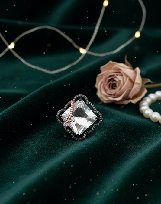 Crystal Bloom Statement Ring in Dual-Tone Finish