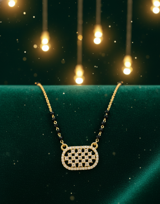 Lattice Oval CZ Mangalsutra Pendant in Gold Finish