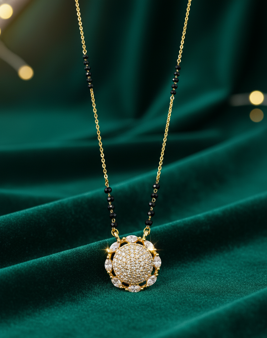 Radiant Round CZ Mangalsutra Pendant in Gold Finish