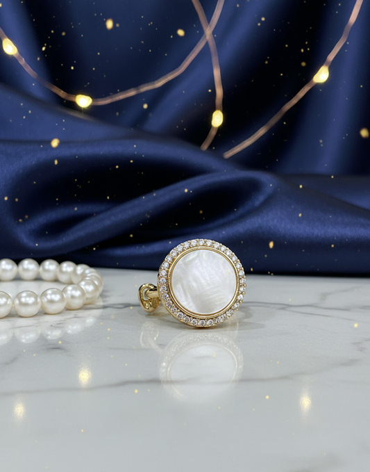 Lustrous Pearl Halo Ring in Gold-Tone Finish