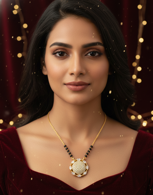 Radiant Round CZ Mangalsutra Pendant in Gold Finish