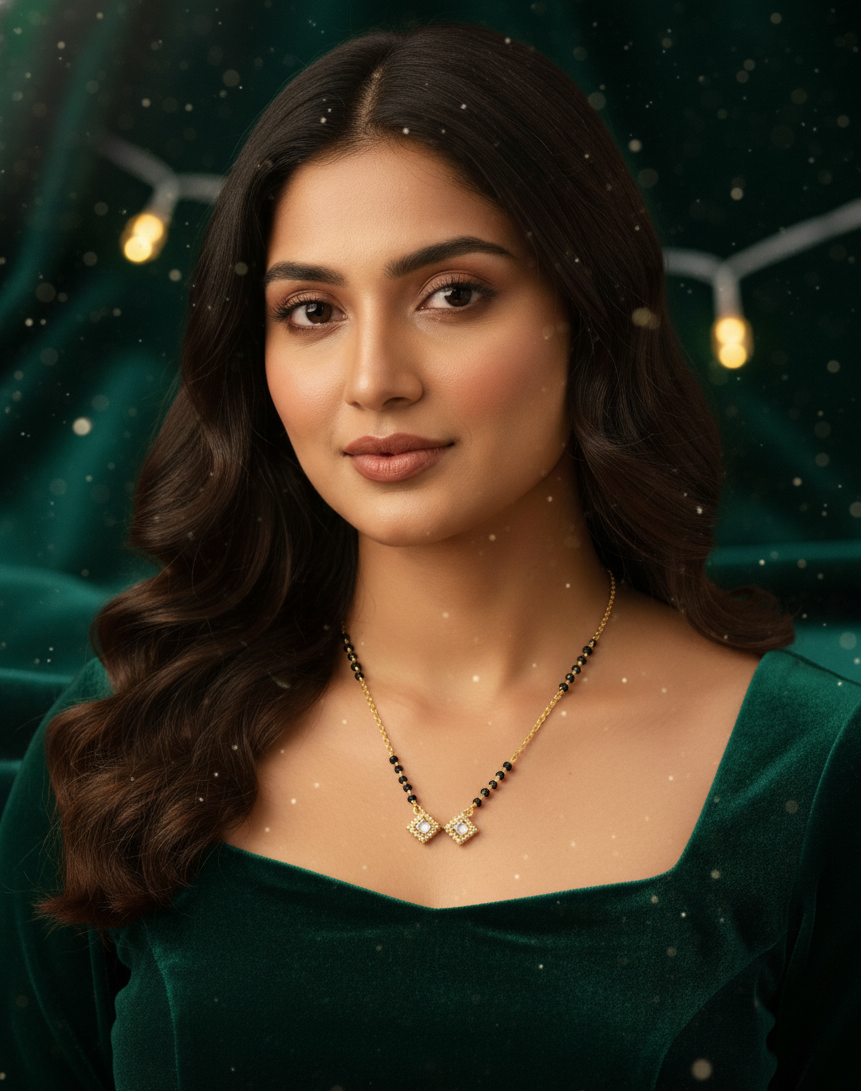 Twin Square Charm Mangalsutra Pendant in Gold Finish
