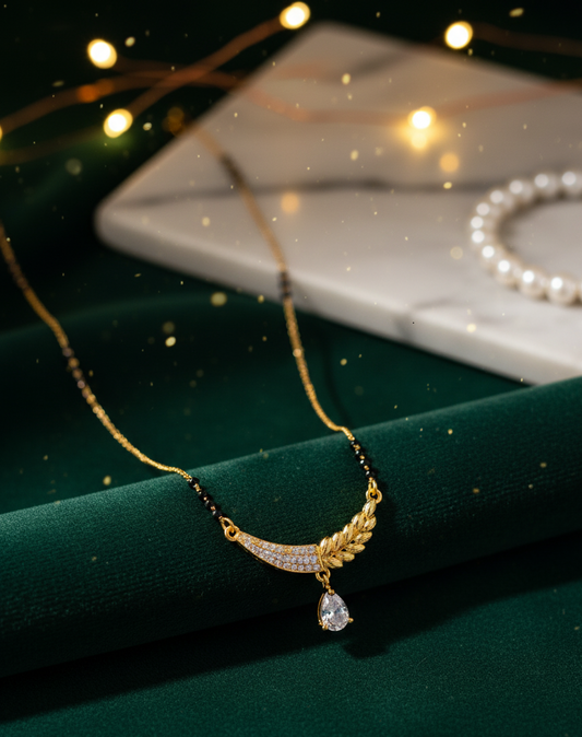 Sparkling V-Curve CZ Mangalsutra Pendant in Gold Finish