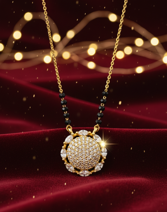 Radiant Round CZ Mangalsutra Pendant in Gold Finish
