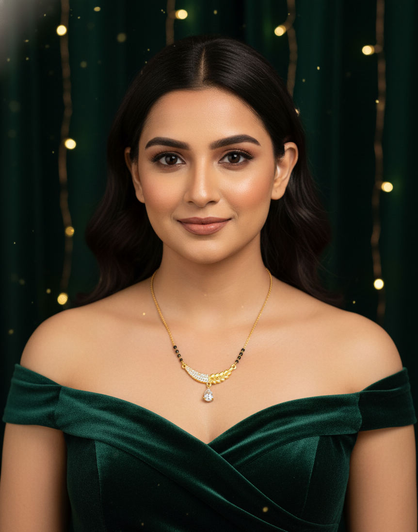 Sparkling V-Curve CZ Mangalsutra Pendant in Gold Finish